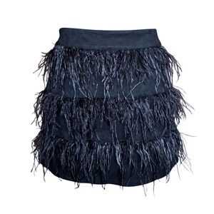 Blue B Black Feather Trim Tiered Mini Skirt Womens Medium Y2K Party Glam M